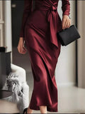 Burgundy Surplice Satin Long Sleeve Maxi Dress Red Bazarre Mart Surplice Satin Long Sleeve Dress