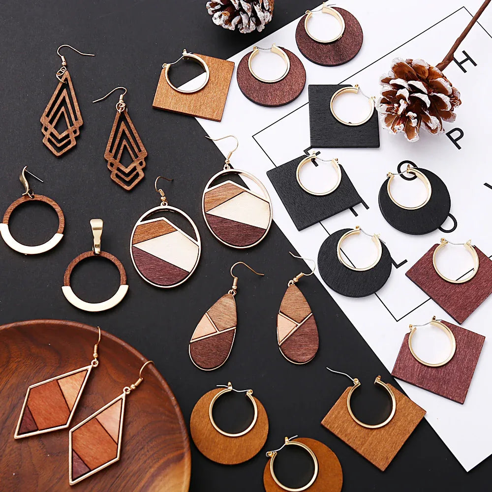 Retro Wood Earrings Bazaare Mart Wood Hoop Earrings
