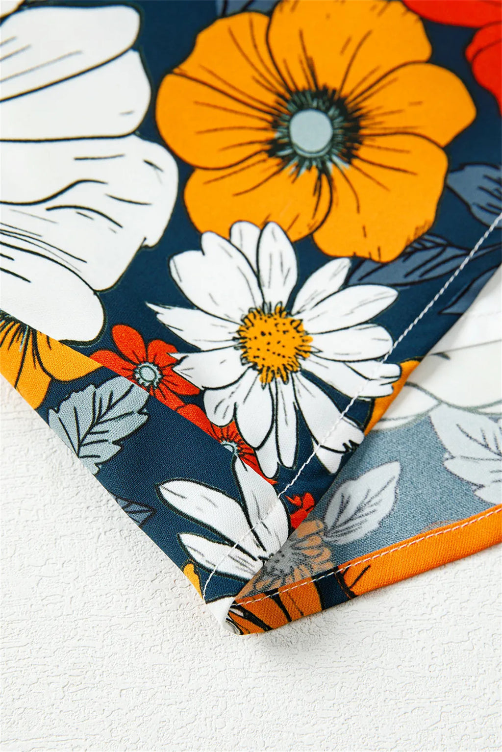 Orange Floral Boho Striped V Neck Long Sleeve Dress