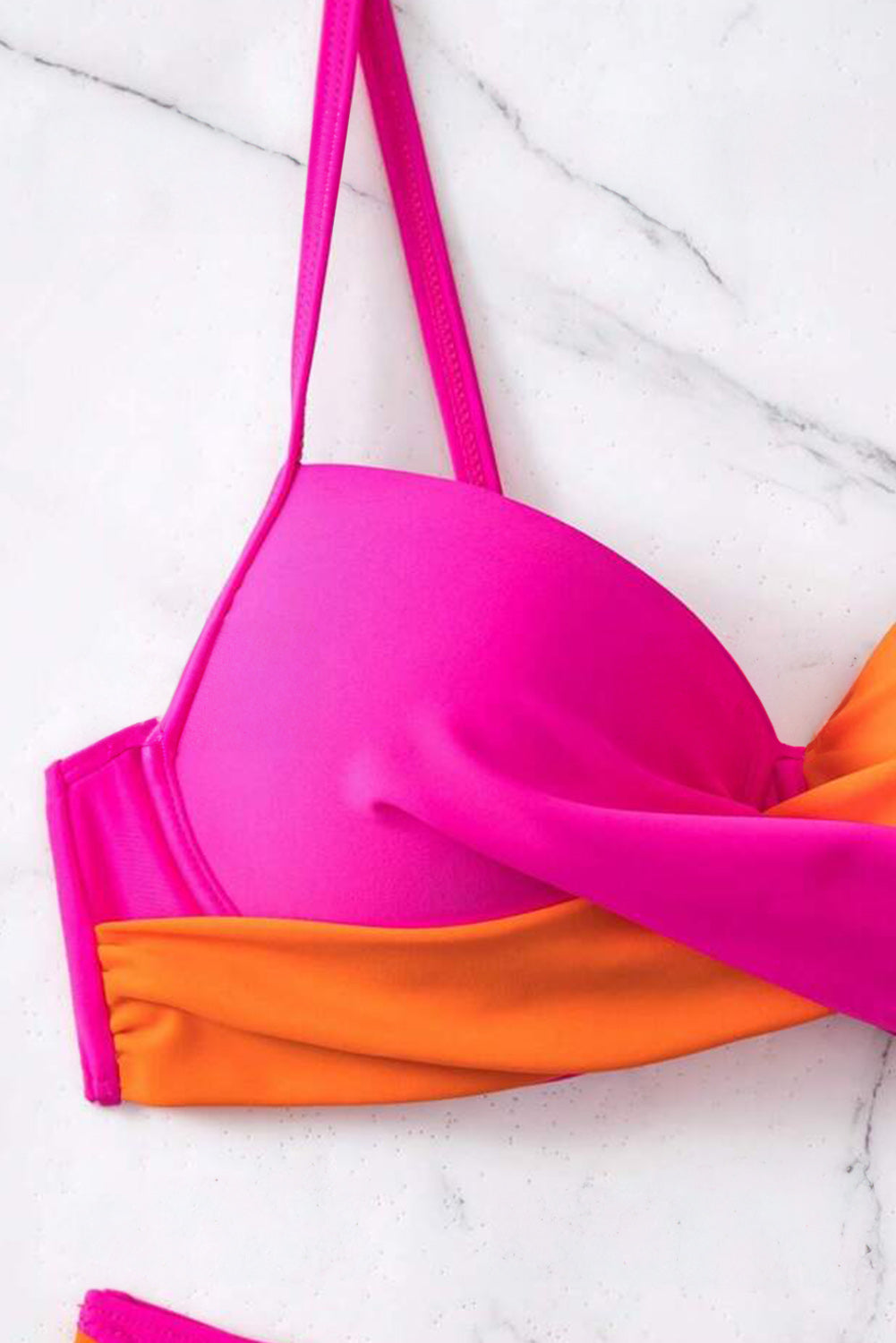 Magenta and Orange 2-Tone Twist Top High Waist Bikini