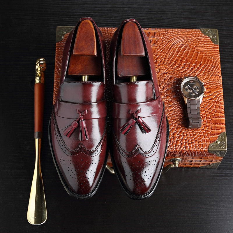 Red Classic Leather Tassel Loafers