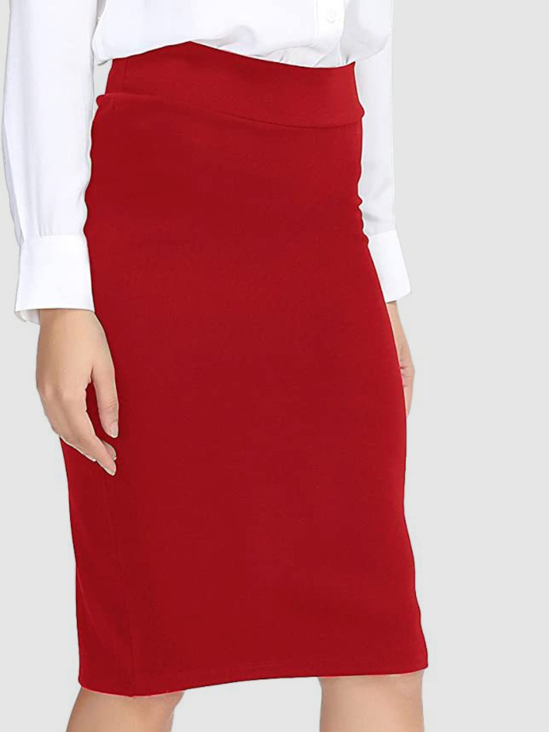 Red High Waist Wrap Pencil Skirt