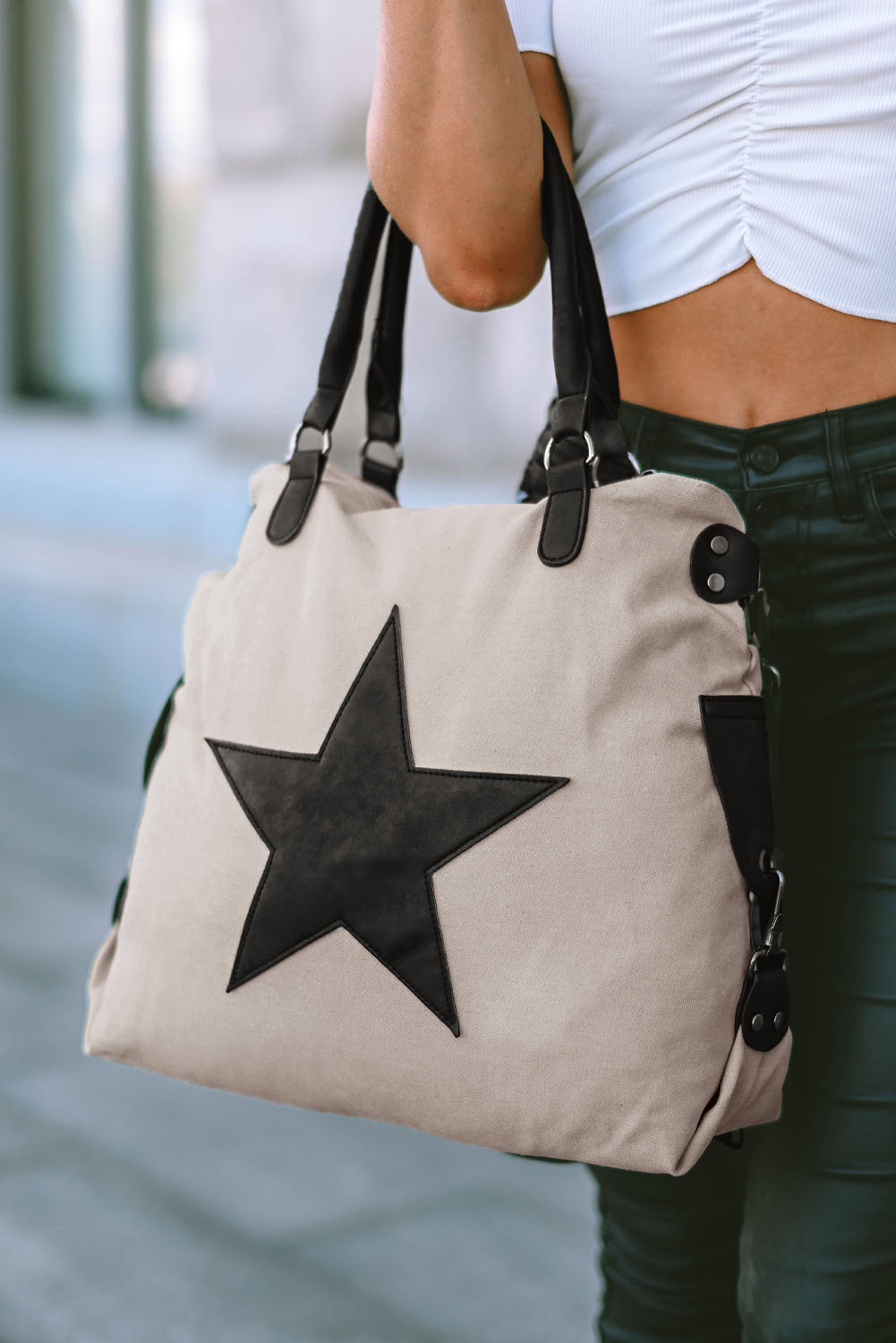 Beige Casual Five-pointed Star Tote Bag