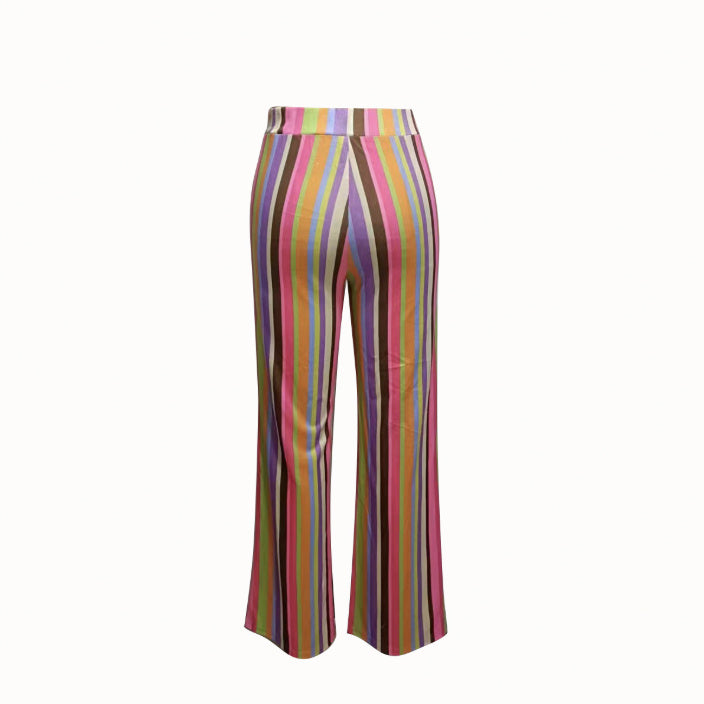 High Waist Rainbow Striped Wide Leg Pants