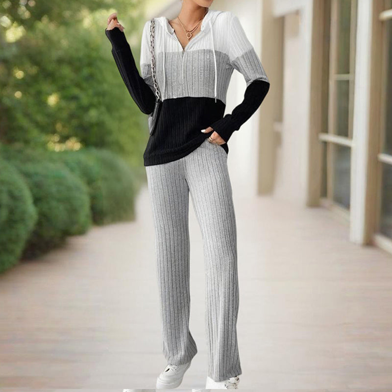 Striped Color-Block Hooded Sweater Outfit