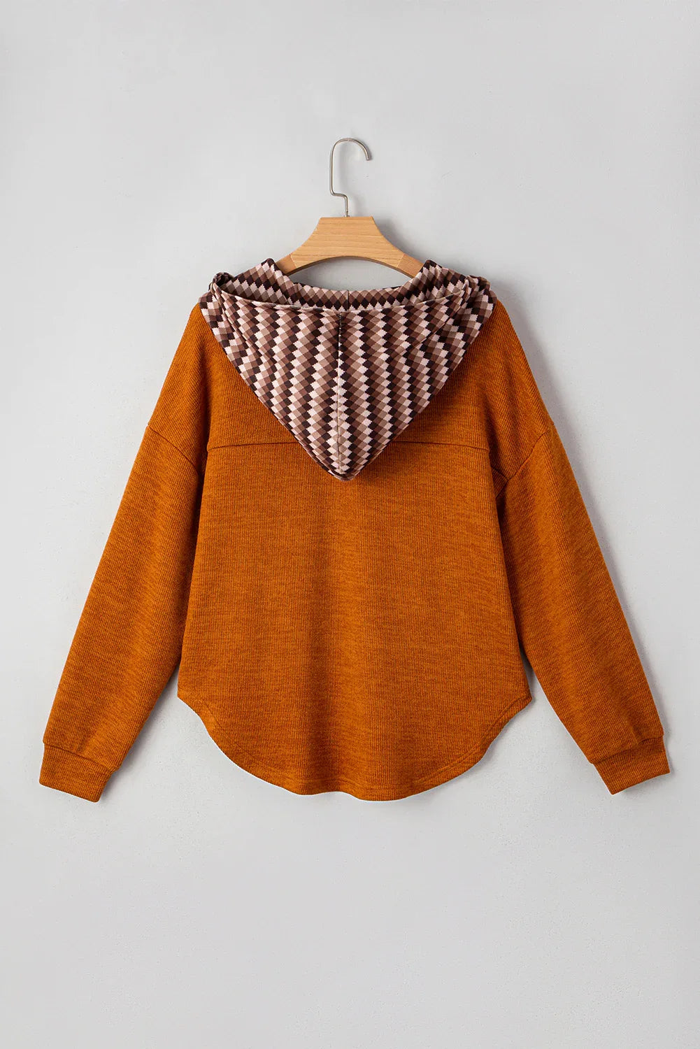 Colorblock Plaid Hooded Henley Shewin Sweatshirts & Hoodies