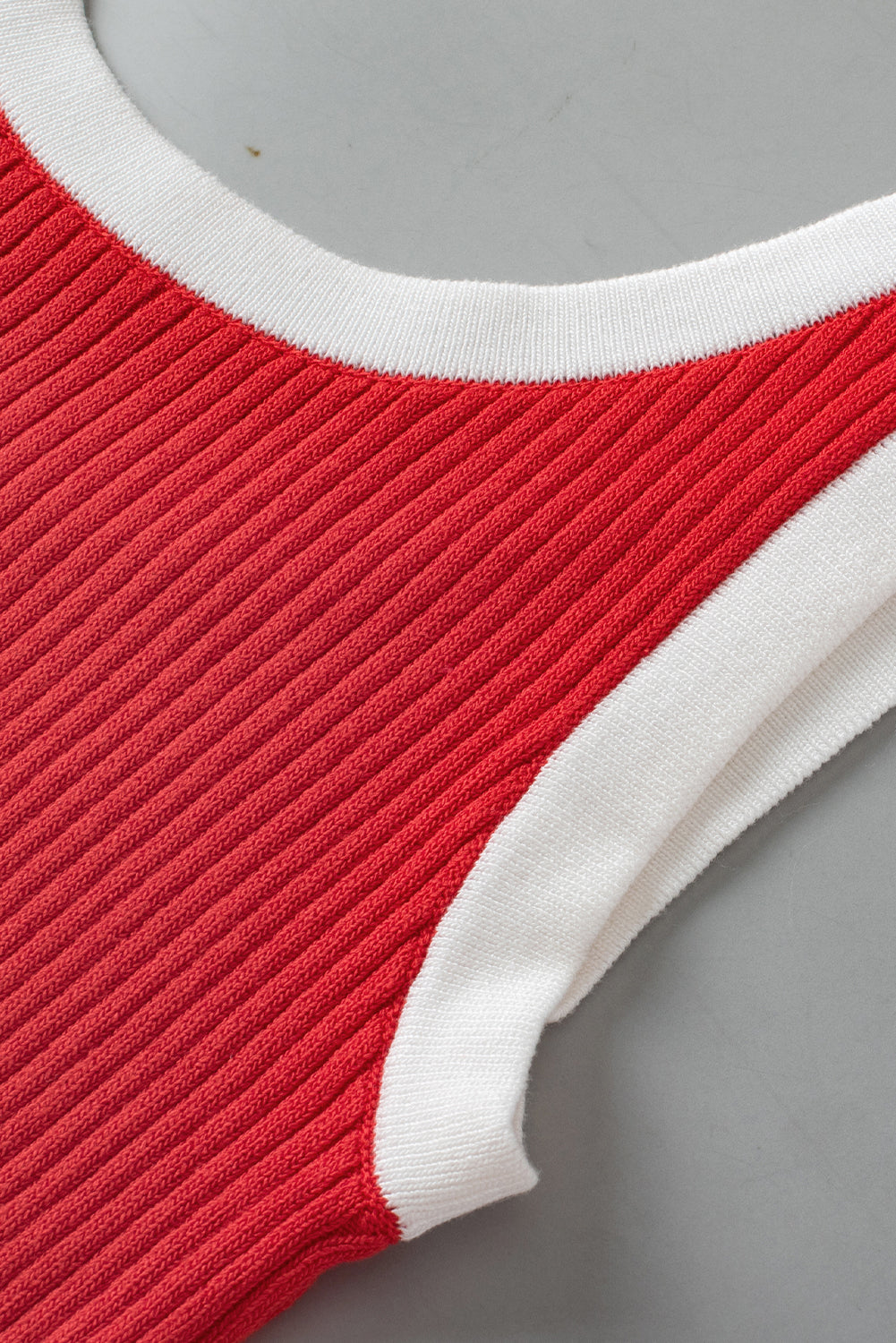Red Colorblock Edge Ribbed Knit U Neck Tank Top