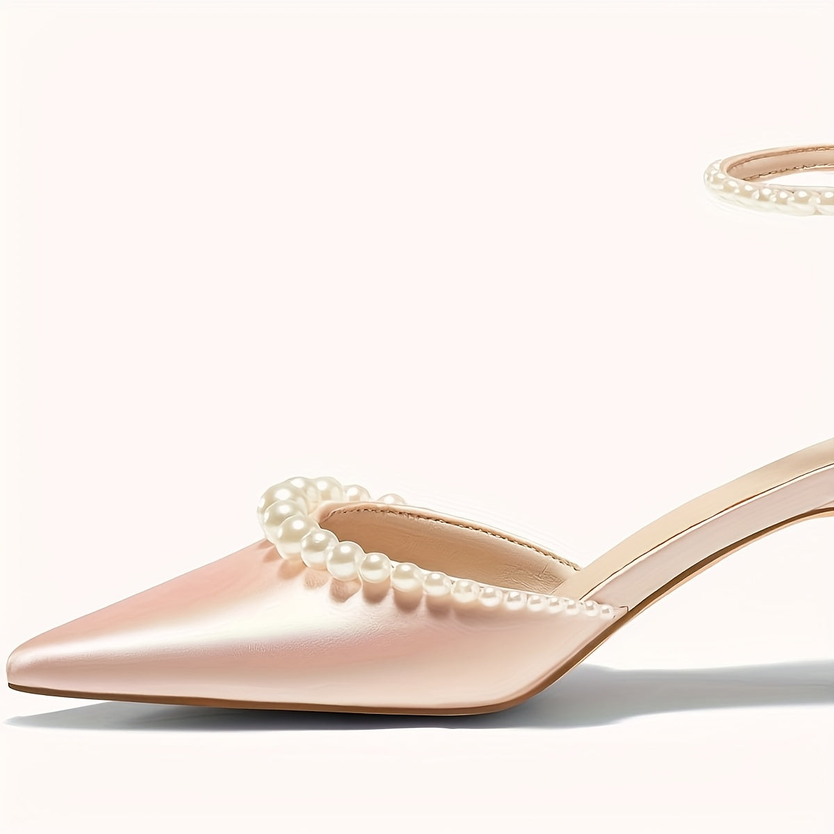 Pearl Embellished Pointed Toe Satin Pumps