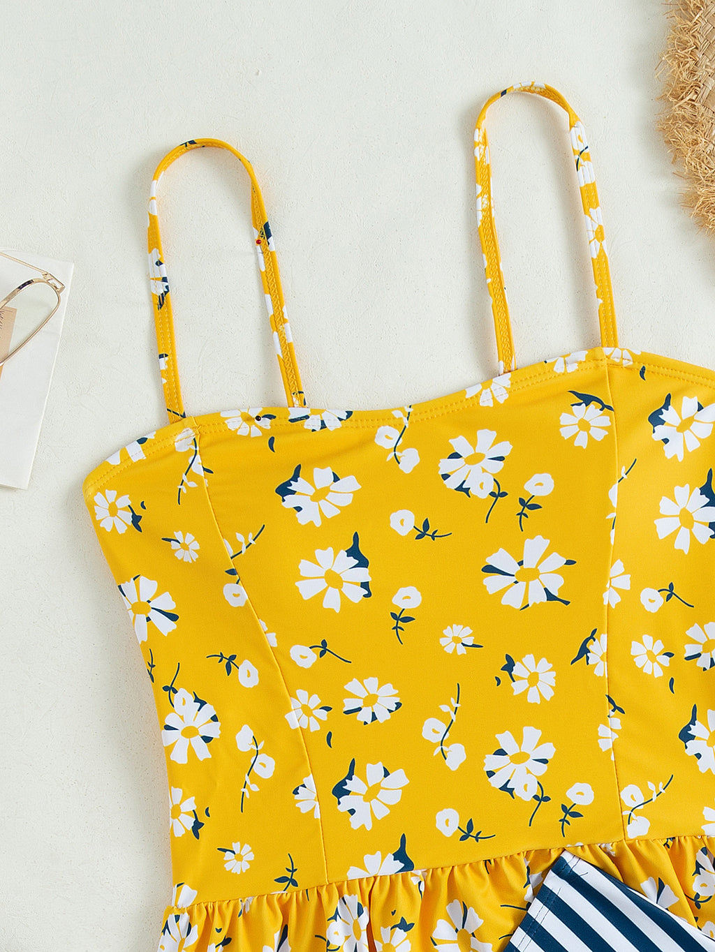 Yellow Flower Striped Tankini