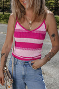 Pink Stripe Spaghetti Strap V Neck Sweater Vest Red Stripe 100%Cotton Bazaare Mart Sweaters & Cardigans/Sweater Vests