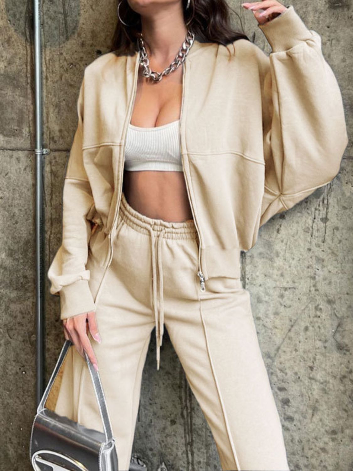 Baseball Zip Up Jacket and Drawstring Pants Set