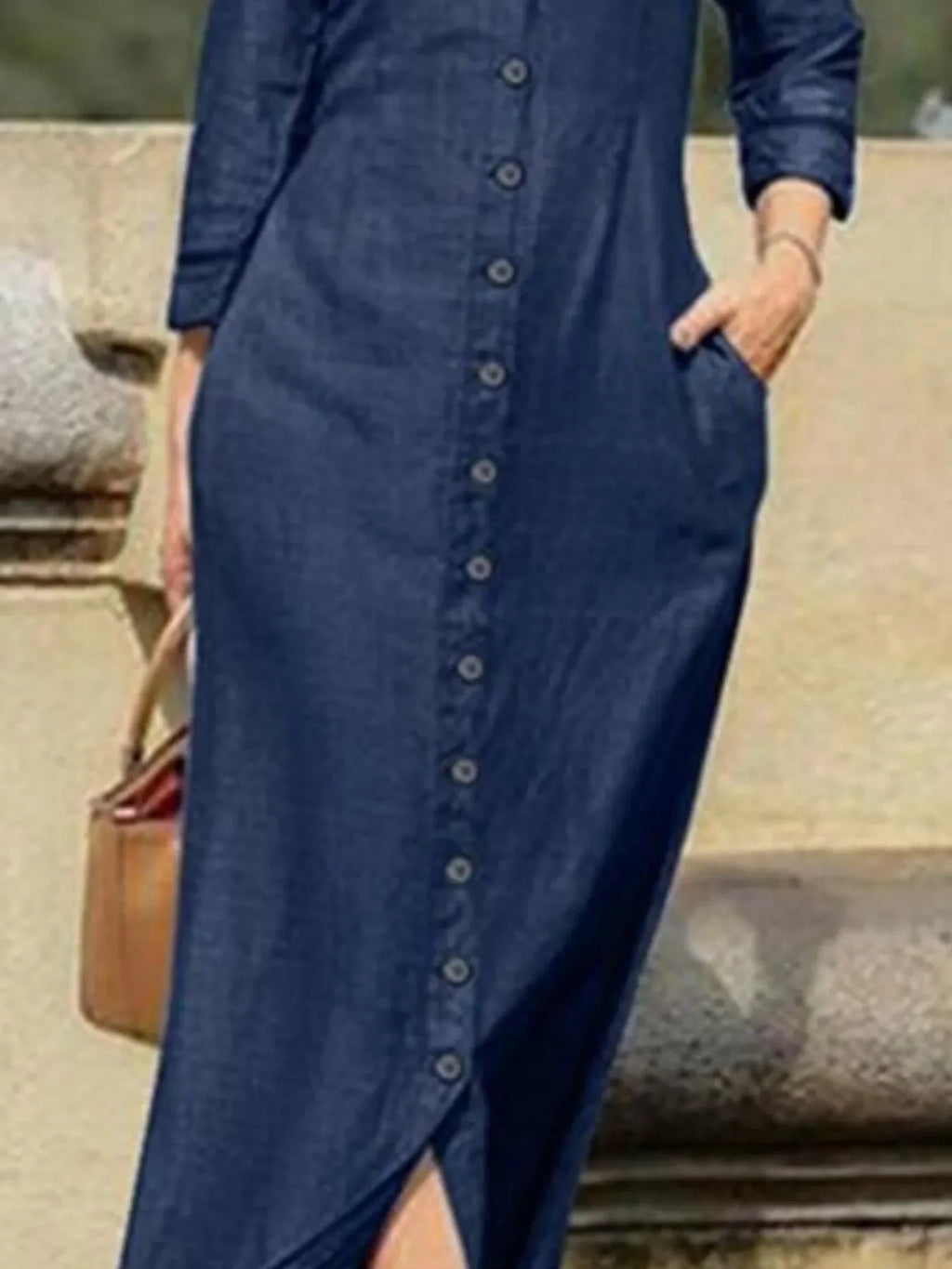 Button-Down Maxi Denim Dress Bazaare Mart Denim Maxi Dress