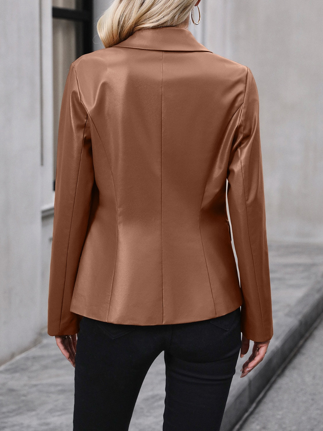 Back of Brown Double Breasted PU Blazer