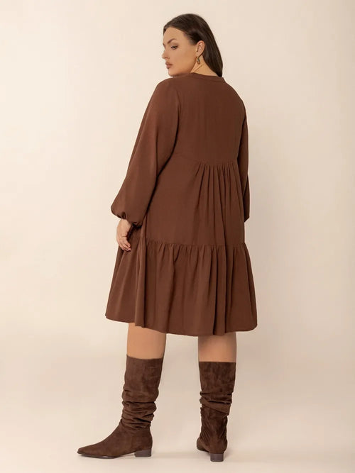 Brown Long Balloon Sleeve Tiered Dress Bazarre Mart Brown Tiered Dress
