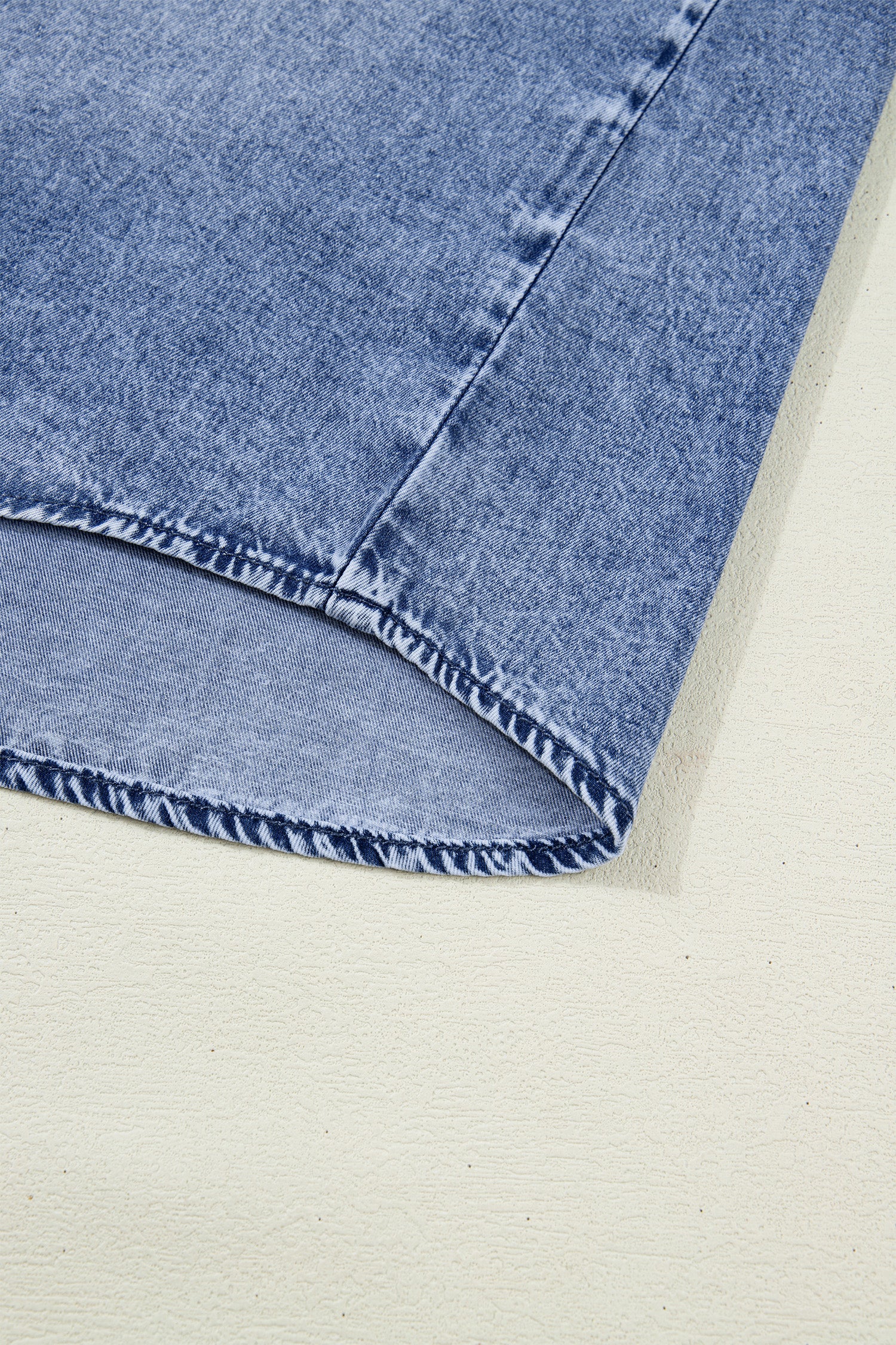 Blue Vintage Wash Denim Ruffle Button Down Shirt Bazaare Mart Tops/Blouses & Shirts