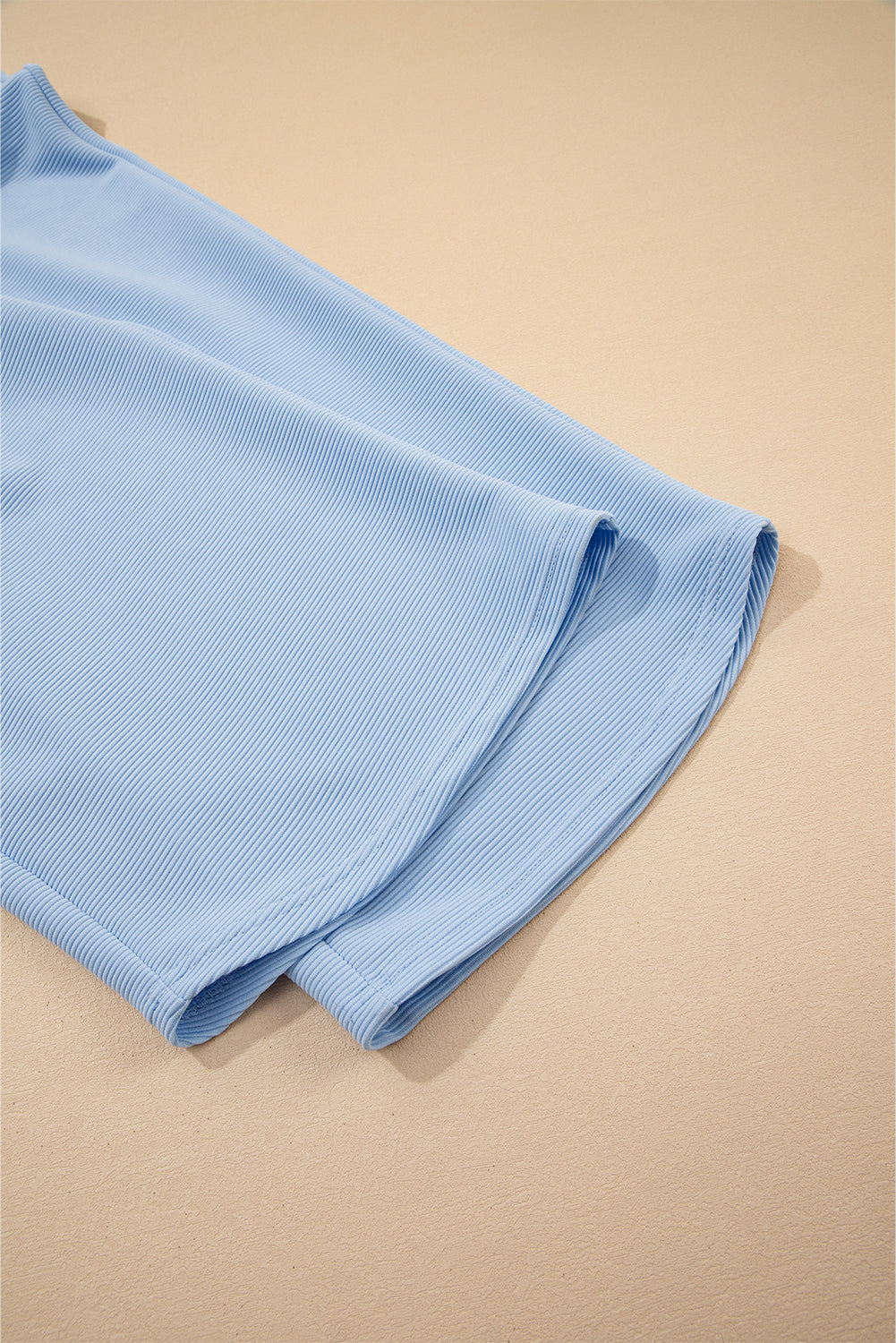 Baby Blue Textured Flutter Sleeve Zipped Top and Wide Leg Capris Set