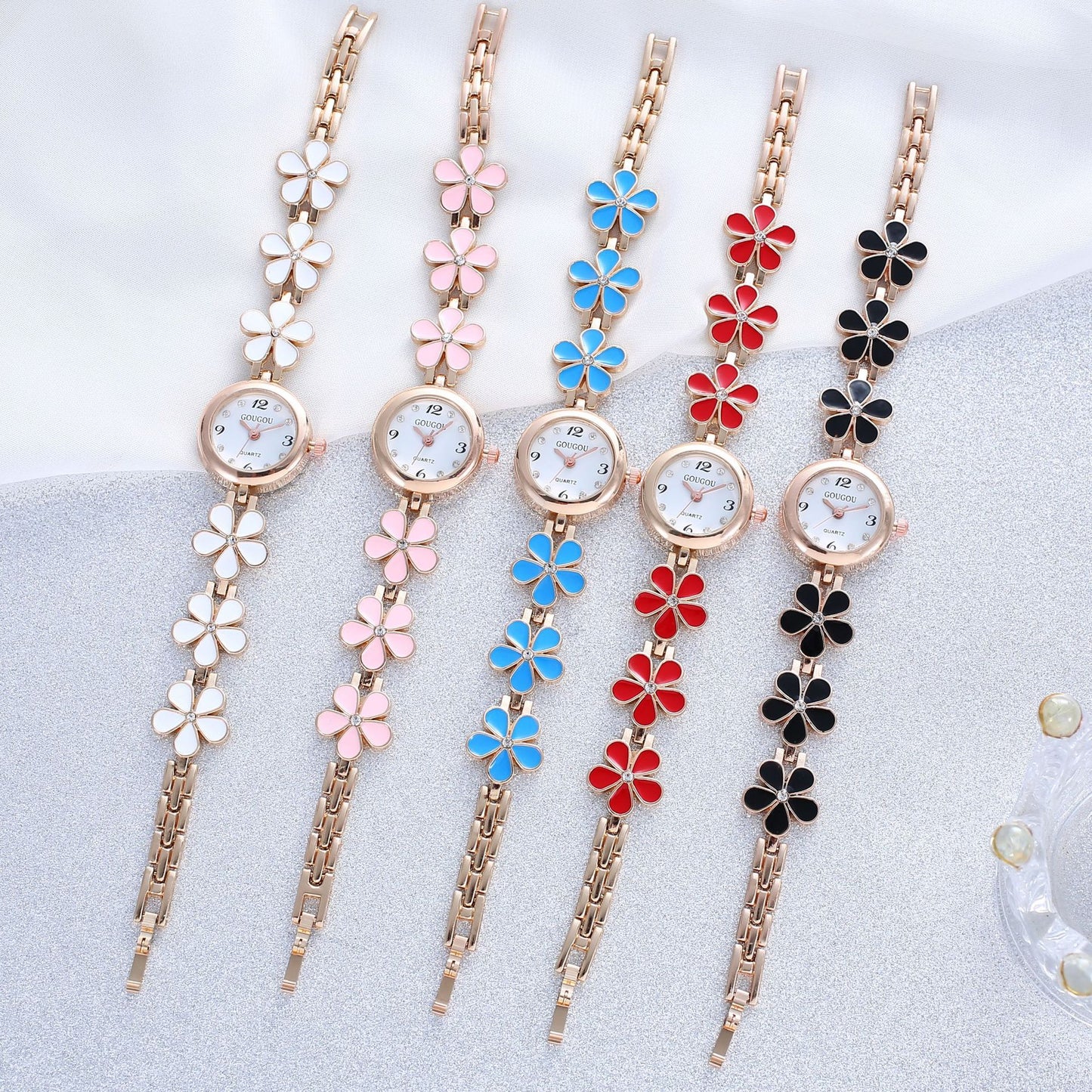 Ladies Flower Quartz Watch Bracelet Set