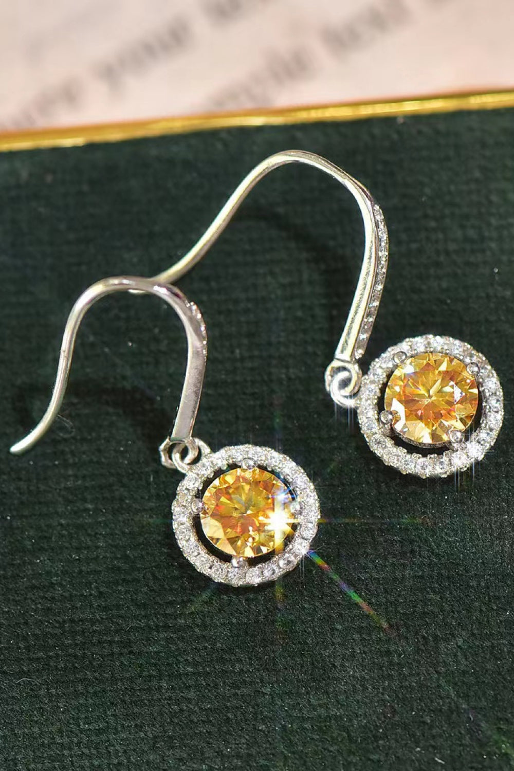 Platinum-Plated 2 Carat Yellow Moissanite Drop Earrings