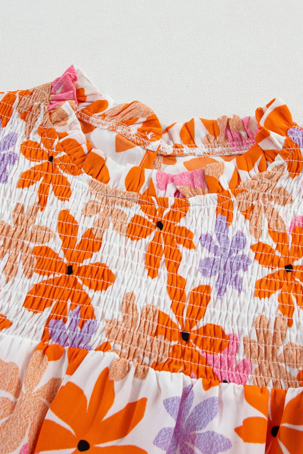 Orange Ruffled Sleeve Smocked Floral Top Bazaare Mart Tops