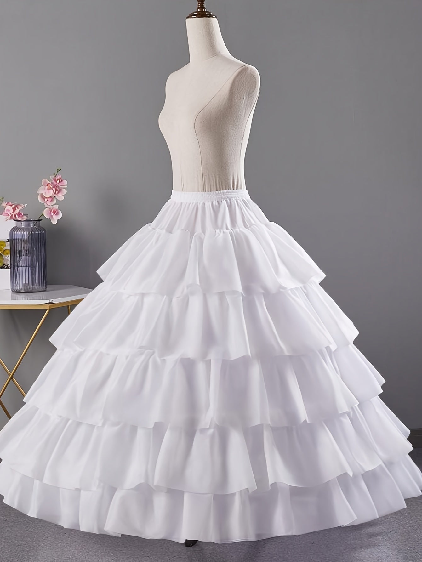 White Ruffled Tiered Five-Layer Flanged Petticoat