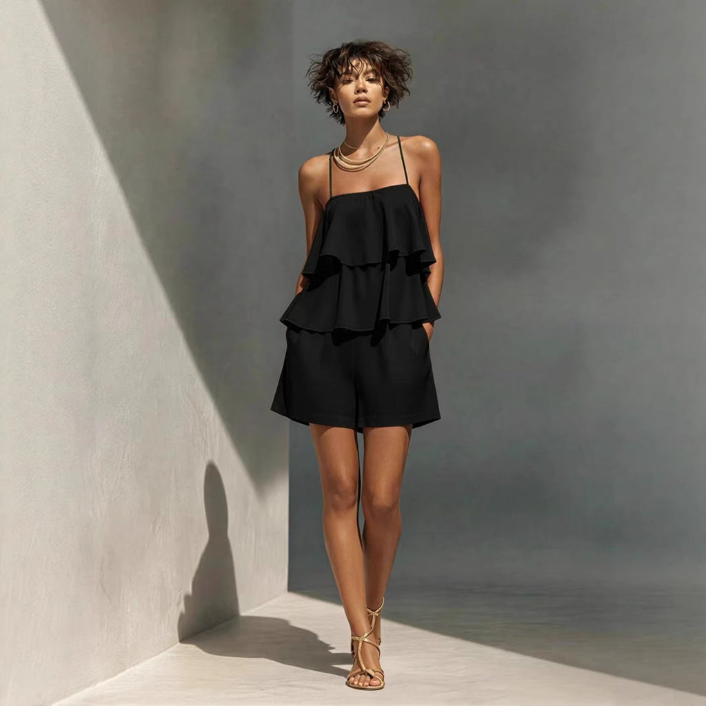 Women’s Ruffle Camisole & Shorts Two-Piece Set CJ Dropshipping Ruffled Camisol Shorts Set