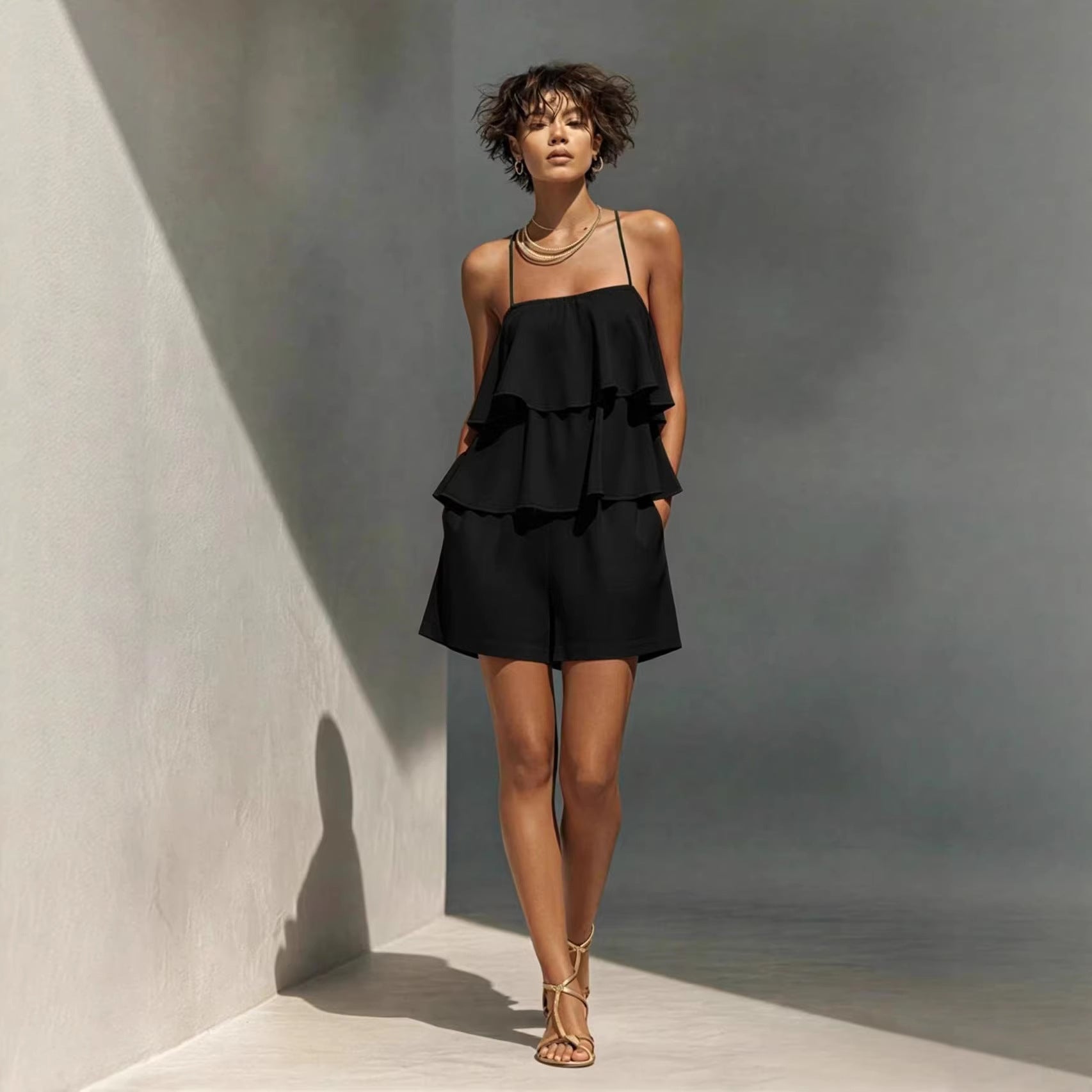 Women’s Ruffle Camisole & Shorts Two-Piece Set CJ Dropshipping Ruffled Camisol Shorts Set