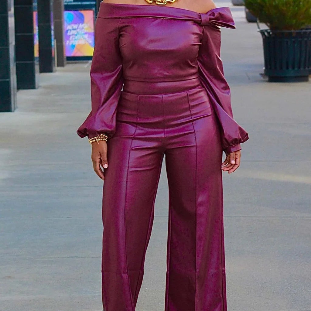 Purple PU Leather 2pc Suit Bazaare Mart Leather Pants Outfit