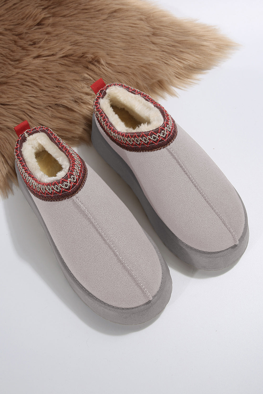 Suede Fur Trim Thick Flat Slippers
