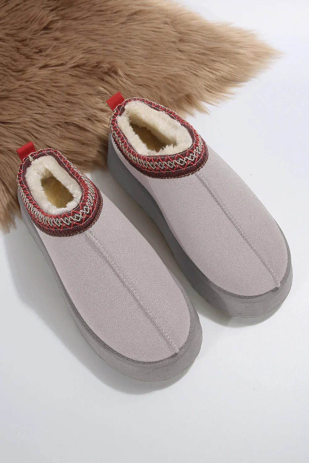 Suede Fur Trim Thick Flat Slippers Dear-Lover Slippers