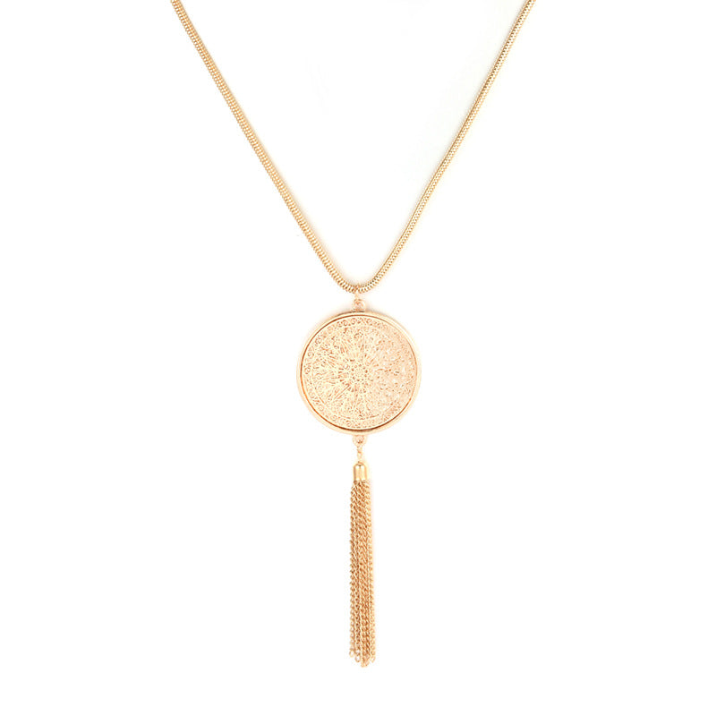 Long Filigree Pendant Tassel Necklace