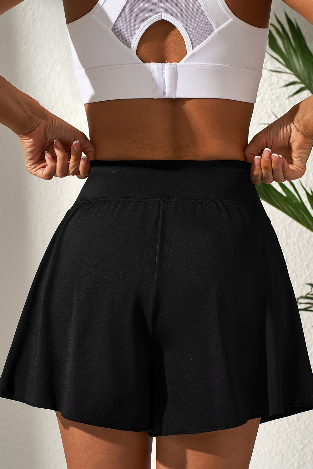 Black High Waist Wide Leg Swim Shorts