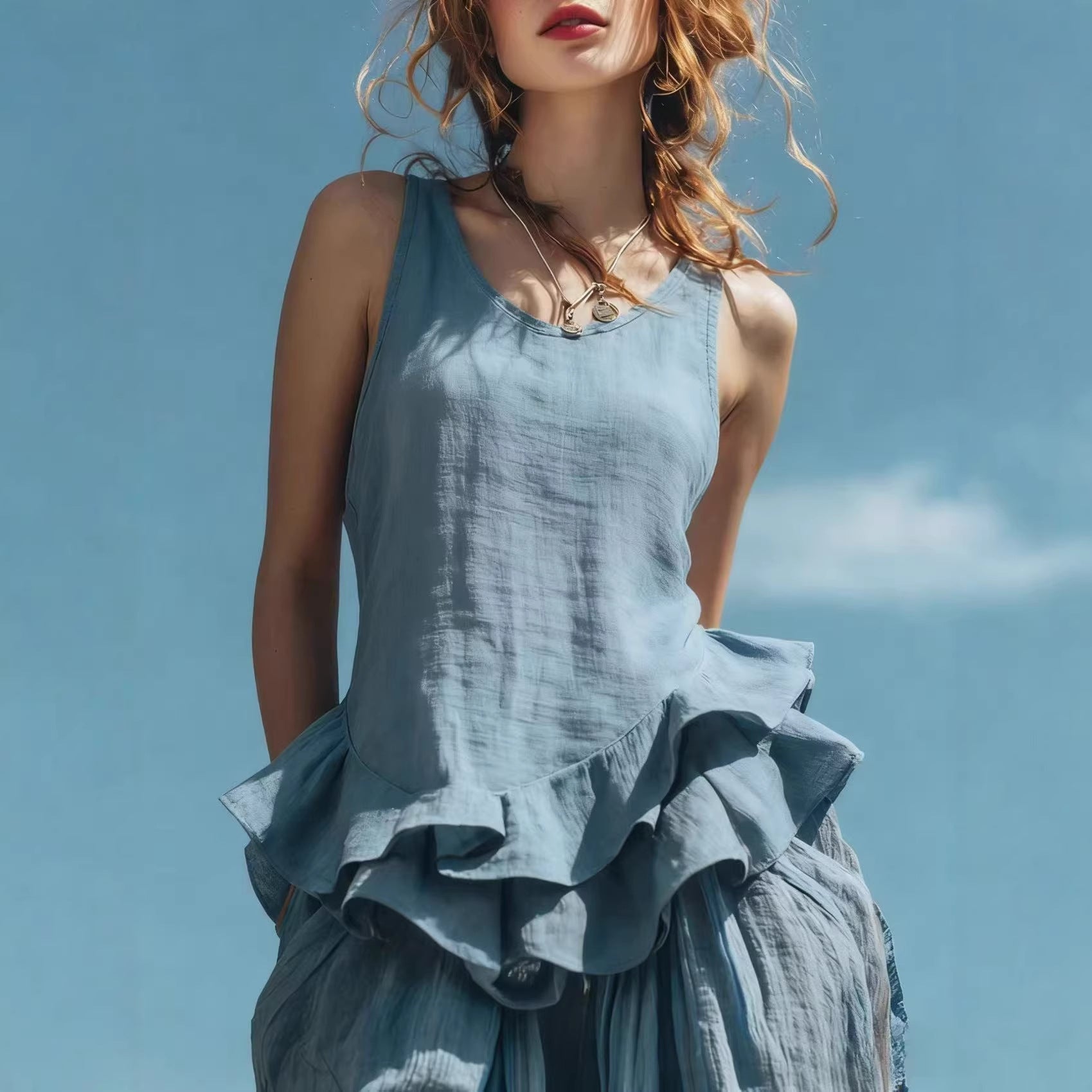 Women’s Sleeveless Ruffle Hem Top – Casual Fashion Tank Blouse CJ Dropshipping Sleeveless Ruffled Top
