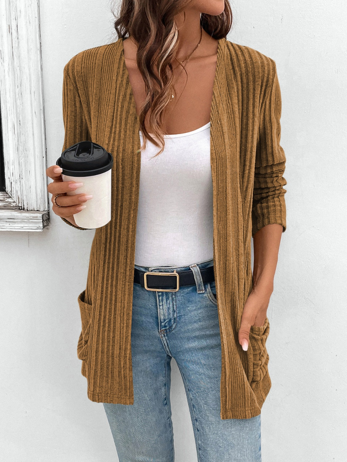 Ribbed Open Front Cardigan