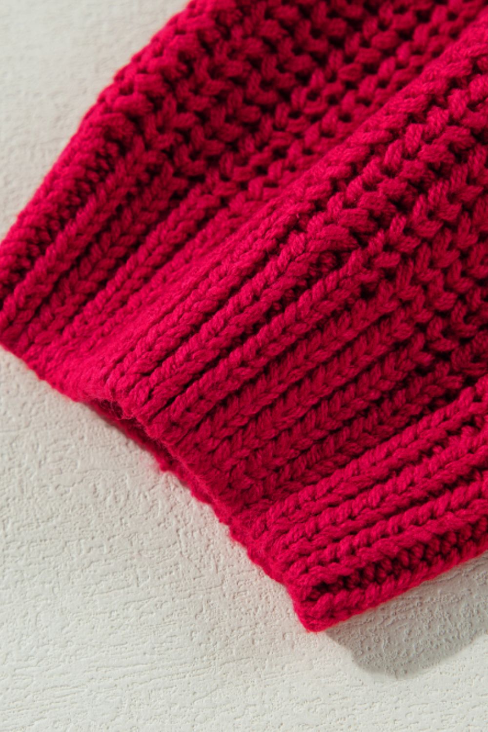 Red Ribbed Off-Shoulder Sweater