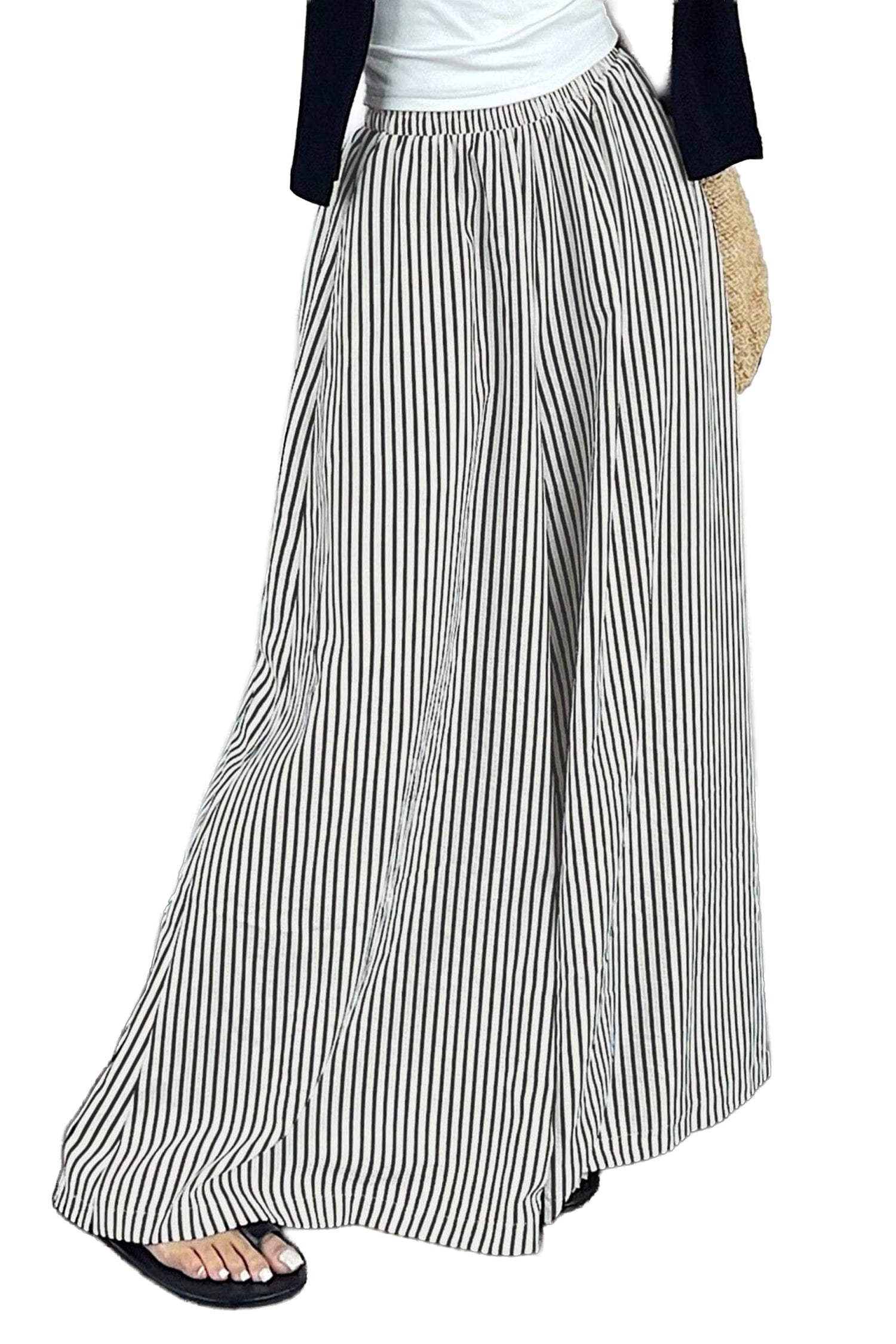 Black Stripe Elastic Waist Ultra Wide Leg Pants Dear-Lover Dropshipping Bottoms/Pants & Culotte