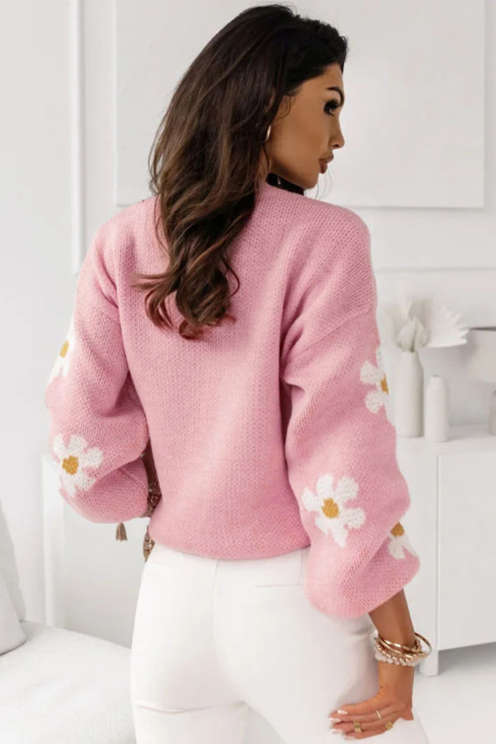 Pink Daisy Drop Shoulder Sweater