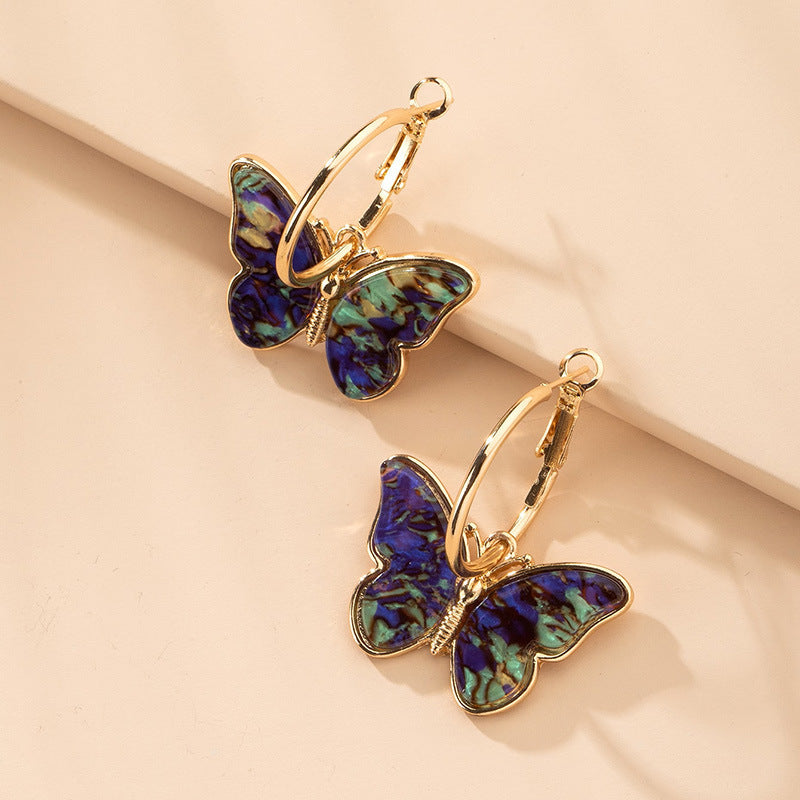 Colorful Drop Butterfly Hoop Earrings