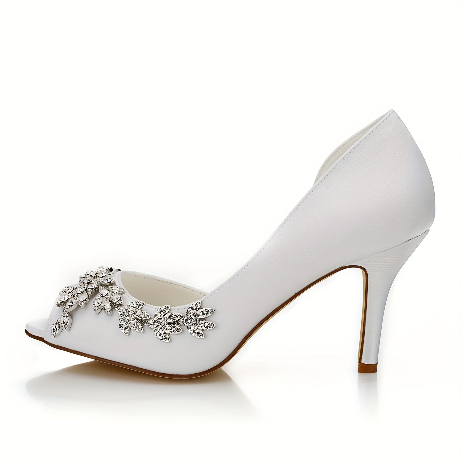 White Floral Rhinestone Peep-Toe Bridal Heels, Elegant Wedding Shoes