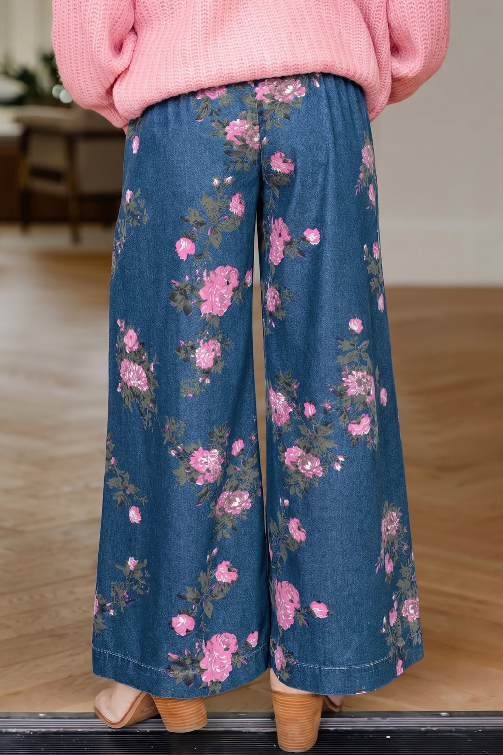 Women’s Retro Floral Print Wide Leg Jeans – High Waist Drawstring Denim Pants Dear-Lover Dropshipping Bottoms/Jeans