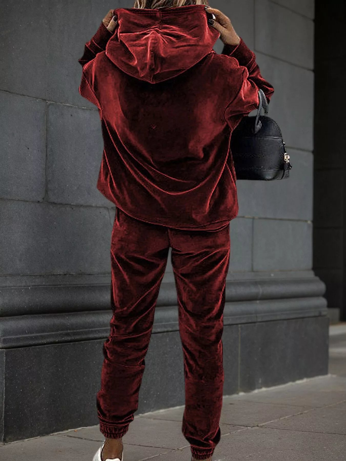 Velvet Long Sleeve Hoodie and Pants Set Bazaare Mart Velvet Long Sleeve Hoodie and Pants Set