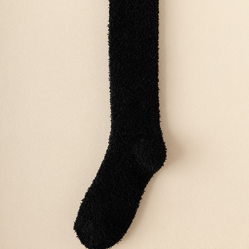 Black Lint-free Coral Fleece Knee Socks 