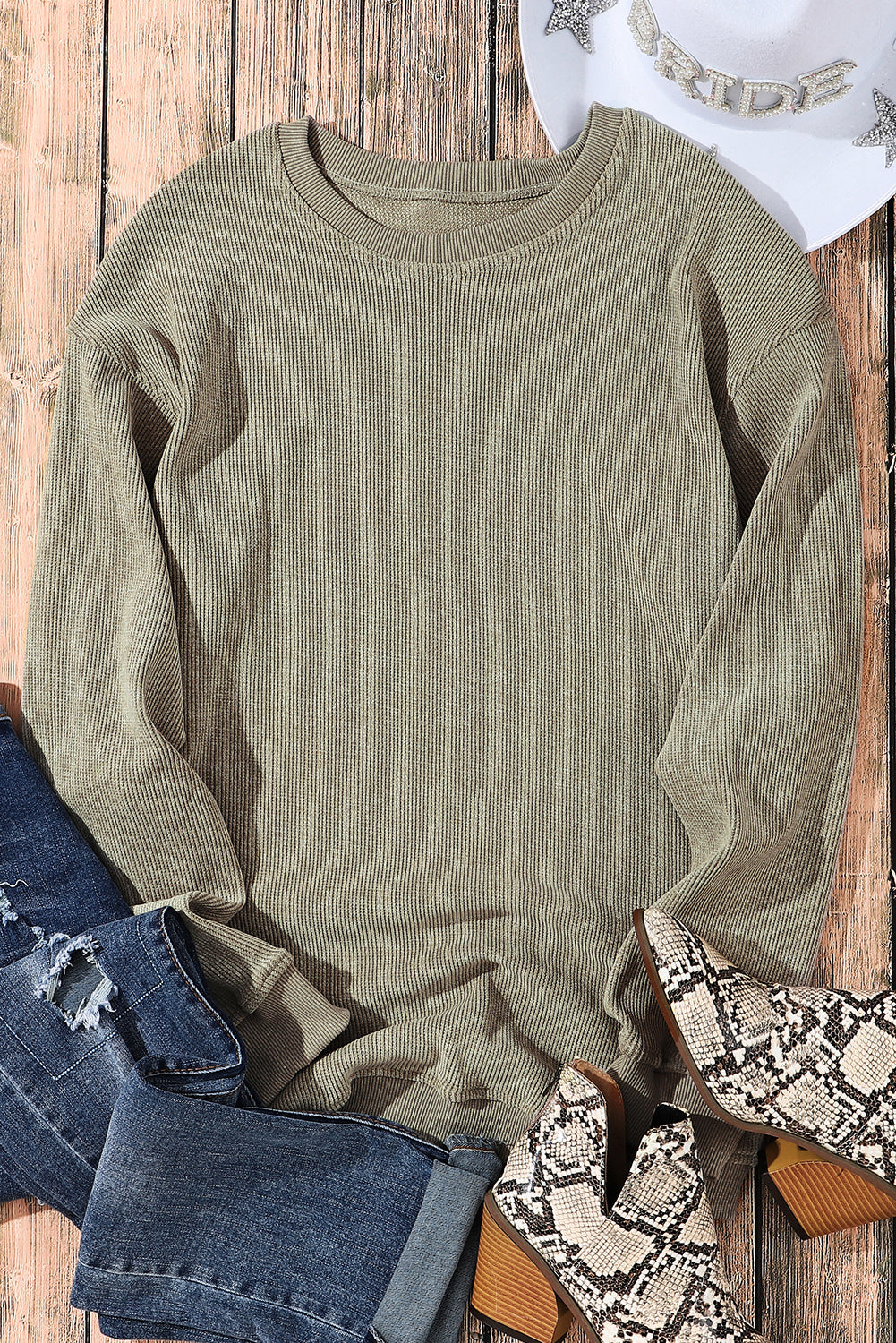 Plain Corded Crew Neck Sweatshirt