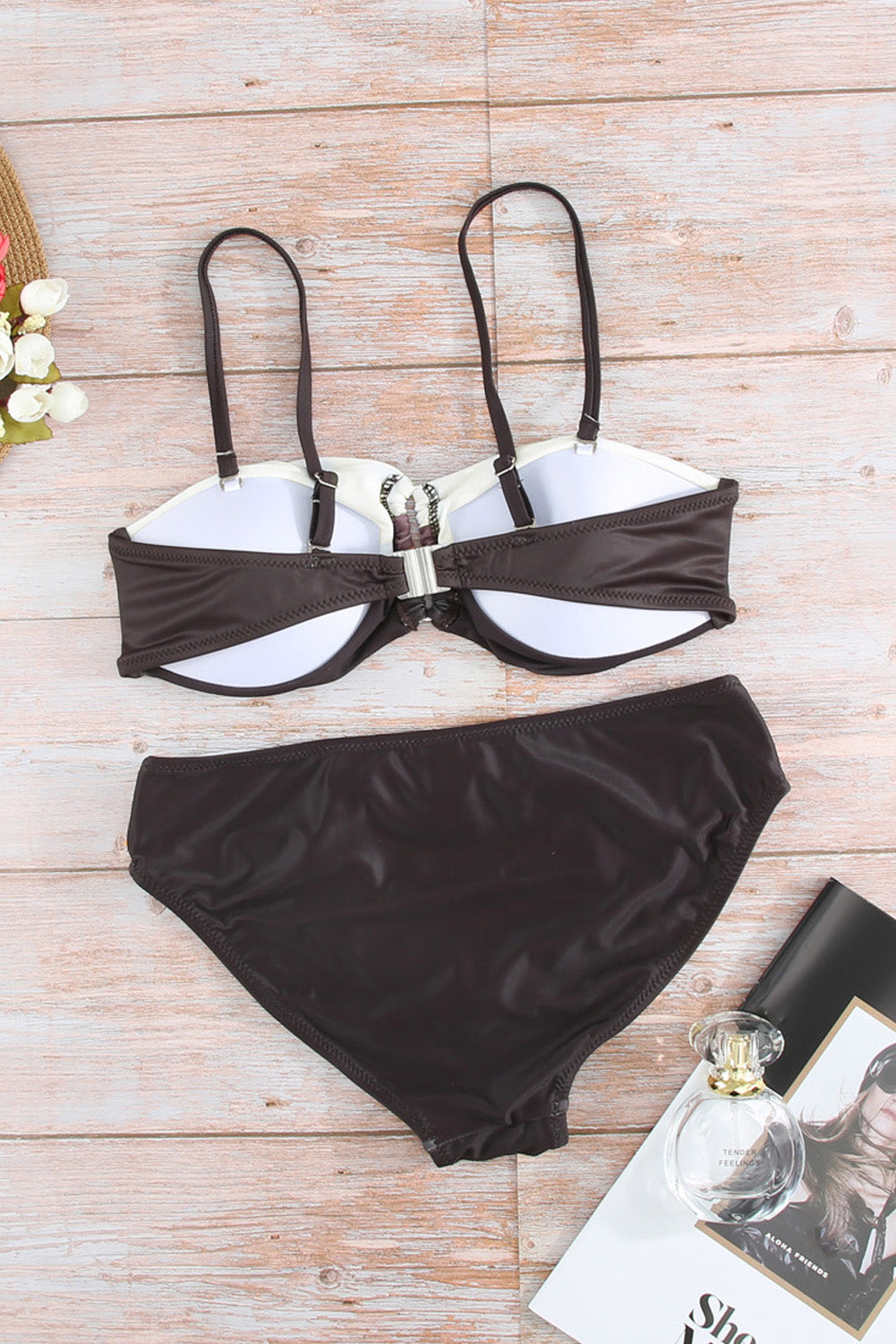 Brown Gradient Color Block Push Up Bikini