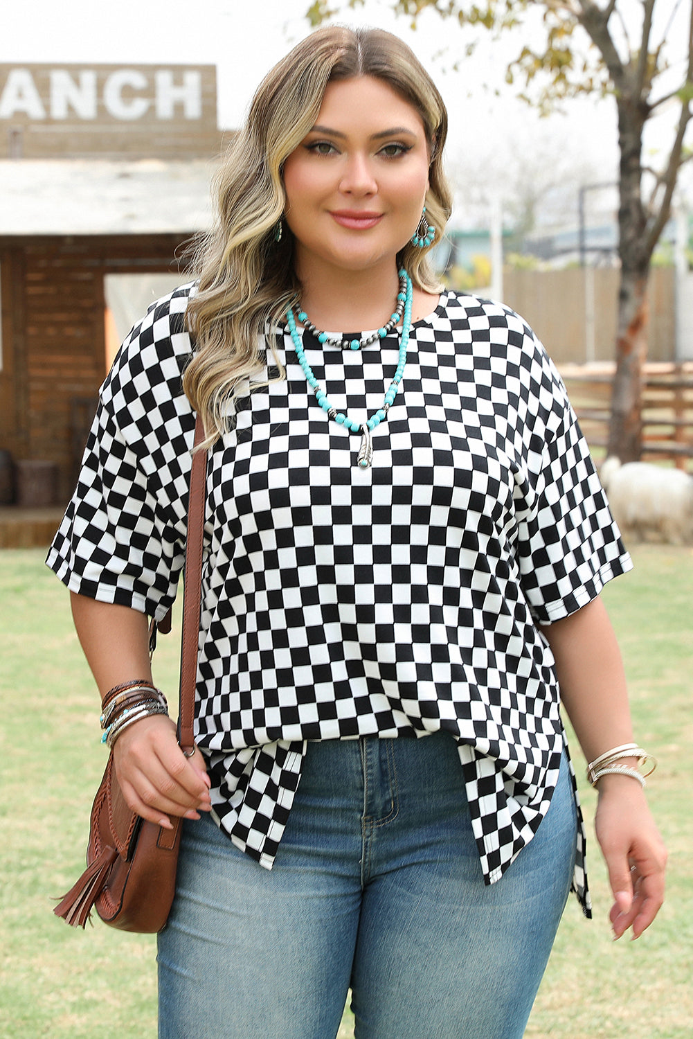 B&W Checkered Plus Size T Shirt