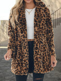 Leopard Collared Neck Coat with Pockets Mocha Trendsi Leopard Swing Coat
