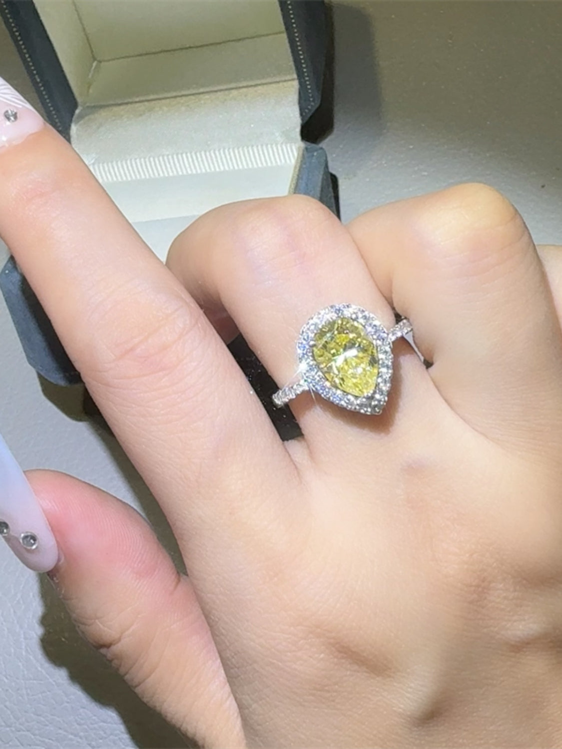Yellow Moissanite Pear Shaped Ring