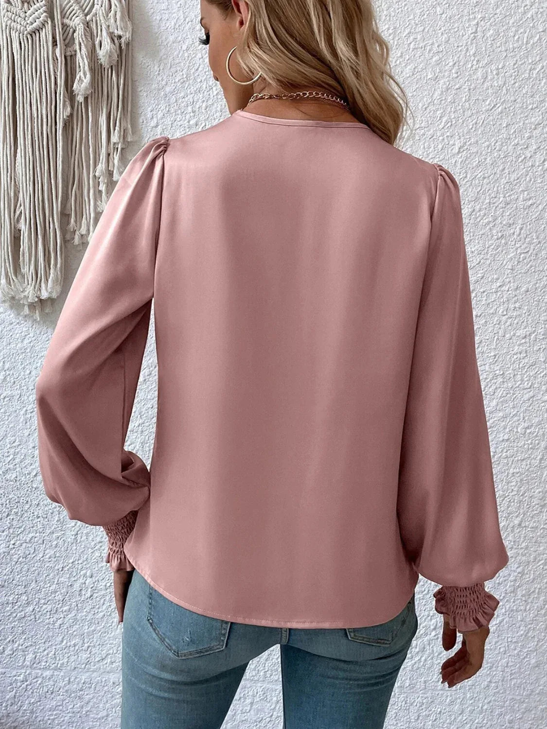 Surplice Smocked Lantern Sleeve Blouse Bazaare Mart Surplice Smocked Lantern Sleeve Blouse