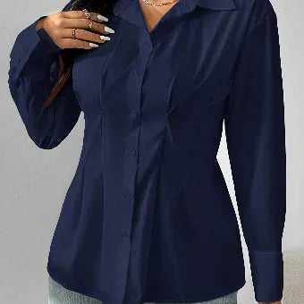 Long Sleeve Solid Color Fitted Blouse Blue Bazaare Mart Long Sleeve Solid Color Fitted Blouse