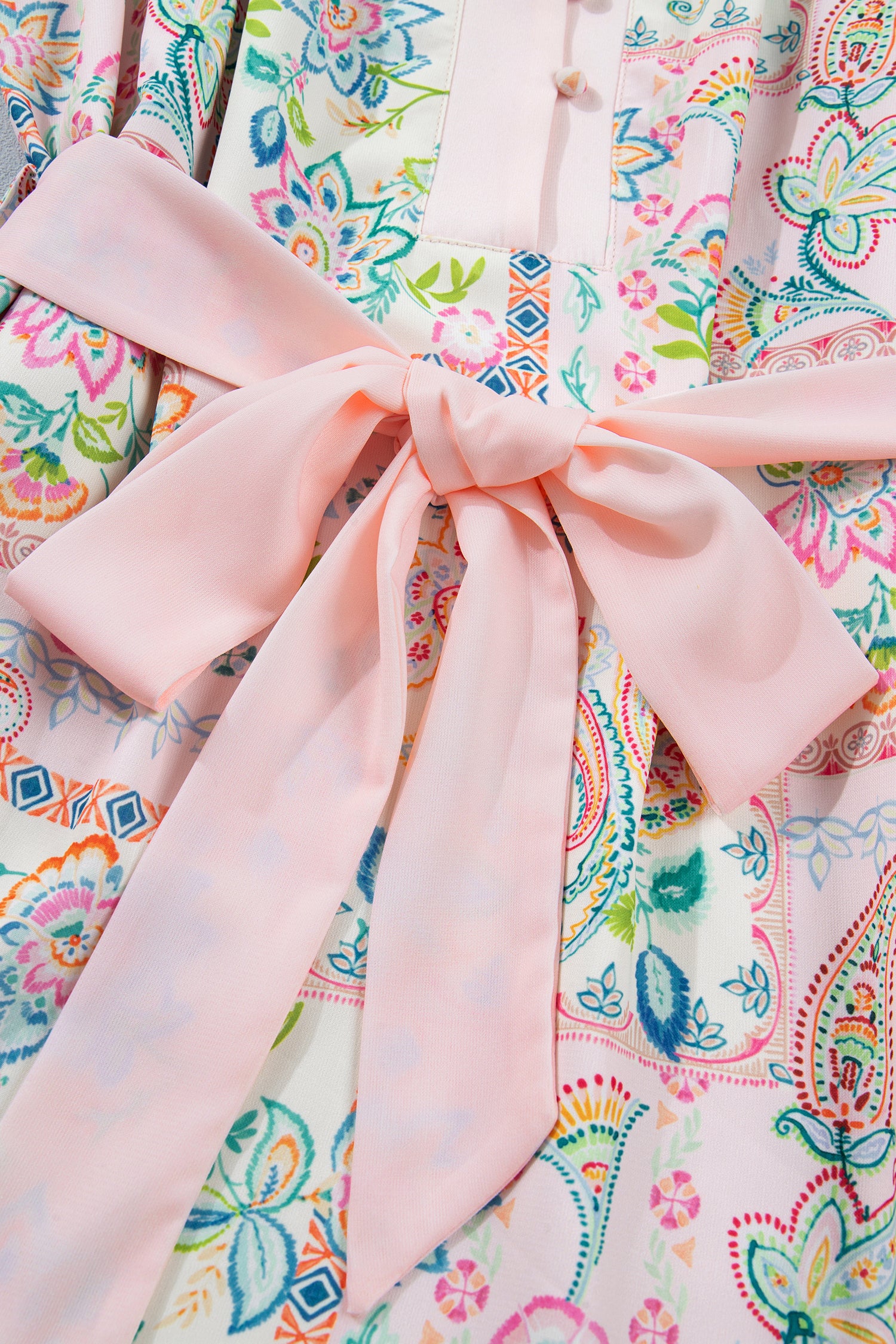 Pink Pastel Patchwork Mini Dress – Half Button Belted Color Block Dress