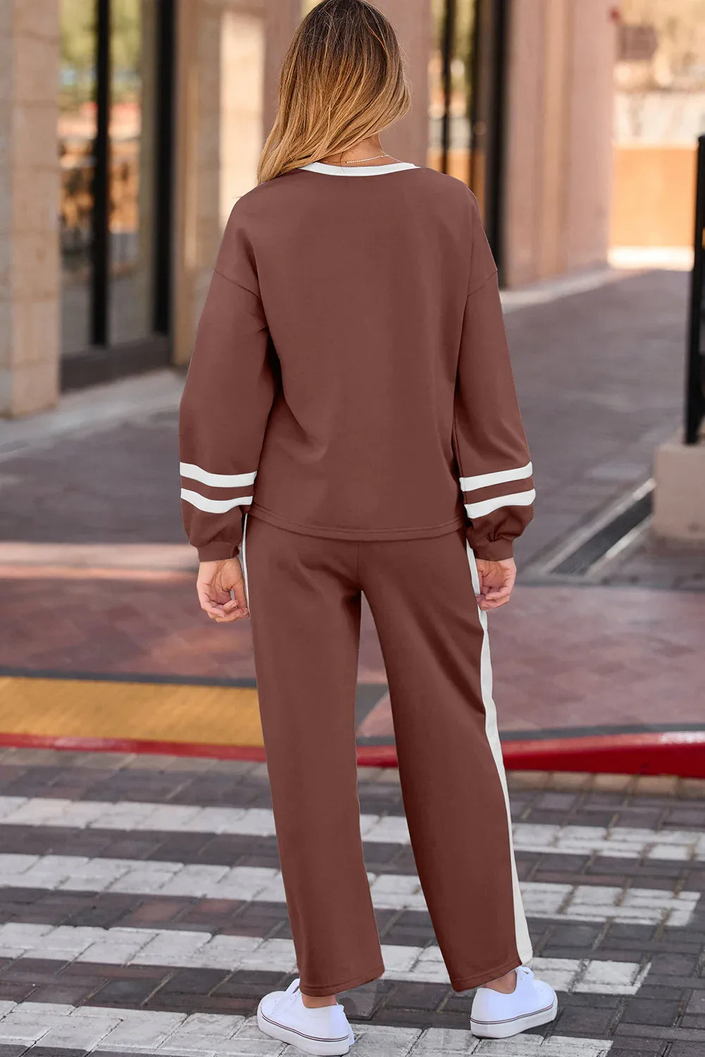 Varsity Stripe Wide Leg Sweatsuit Bazaare Mart Two Piece Sets/Pant Sets